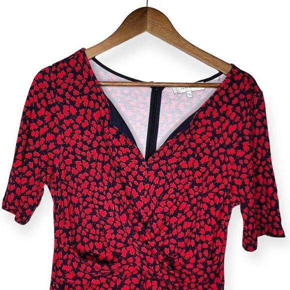 Lark & Ro Knit Tulip‎ Print Floral Midi Dress Soft Red Blue Patriotic Office 12 - Picture 2 of 10